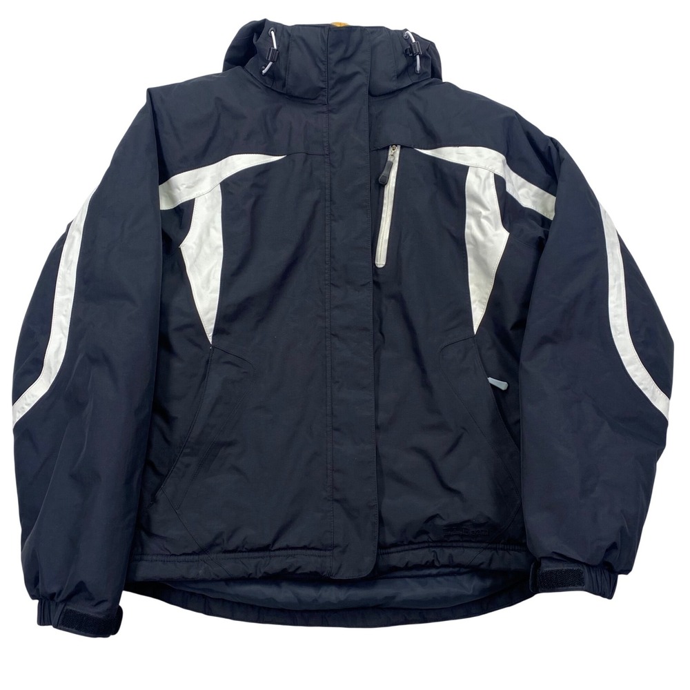 LL Bean Ski Jacket Womens Medium Black White Hooded Insulated Colorblock 0JNH8